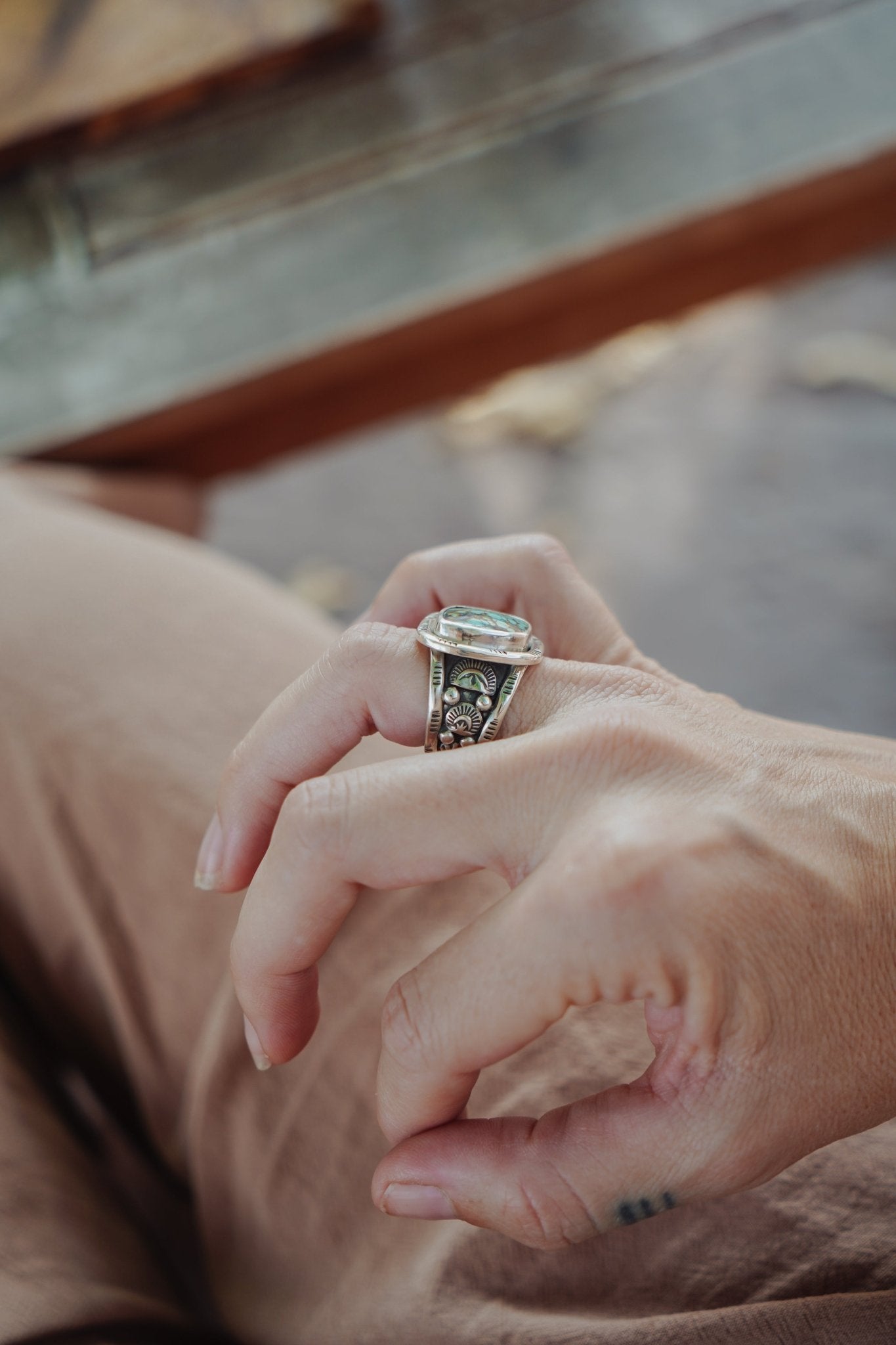 Statement Ring in Blackjack Turquoise (Size 8) - Golden Road Crafted