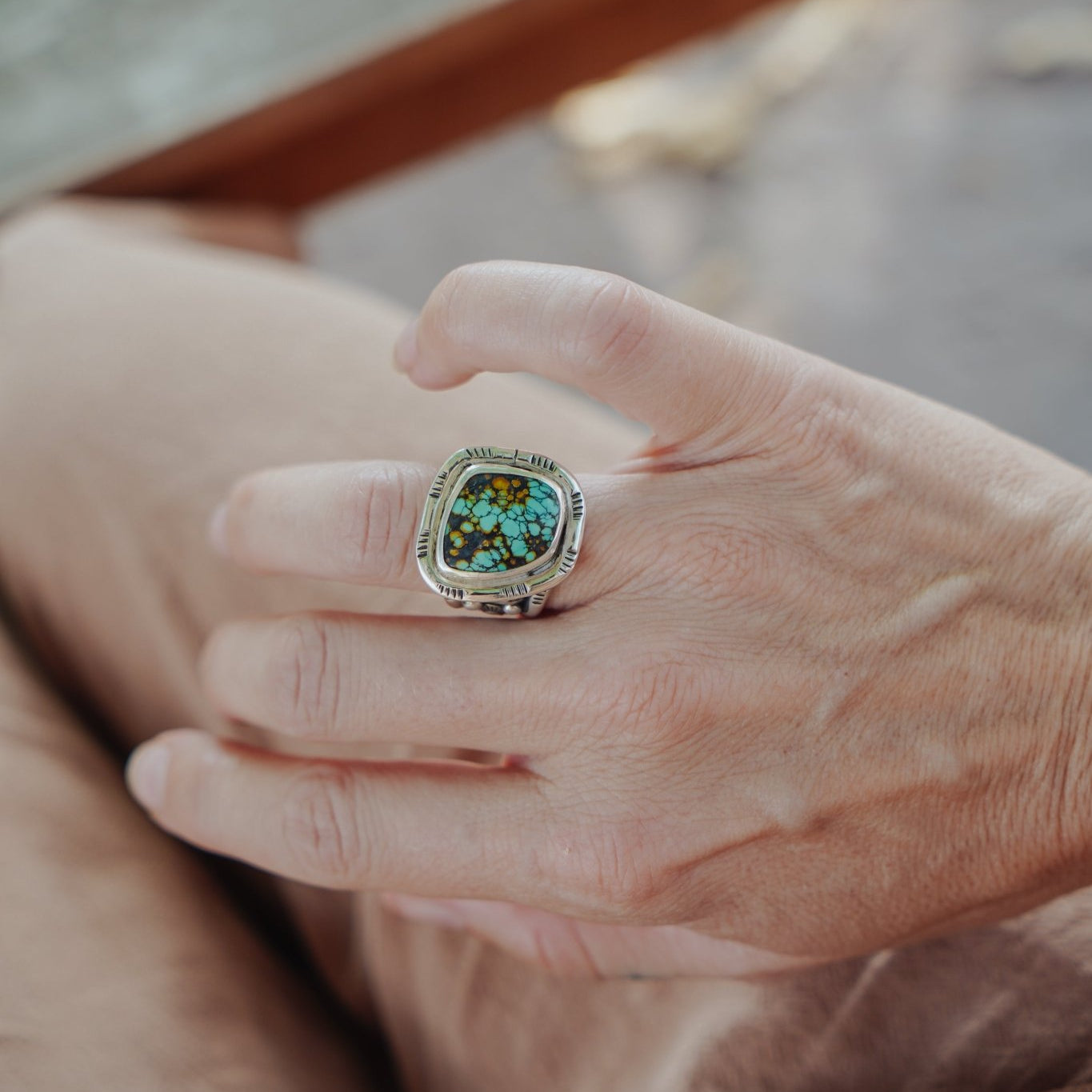 Statement Ring in Blackjack Turquoise (Size 8) - Golden Road Crafted