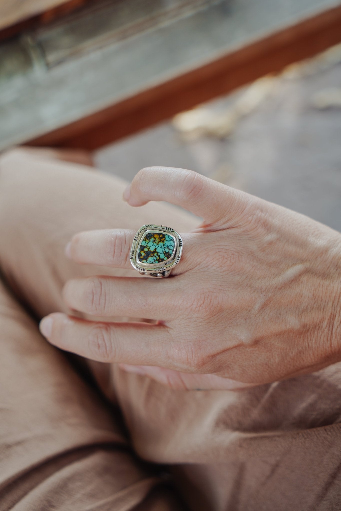Statement Ring in Blackjack Turquoise (Size 8) - Golden Road Crafted