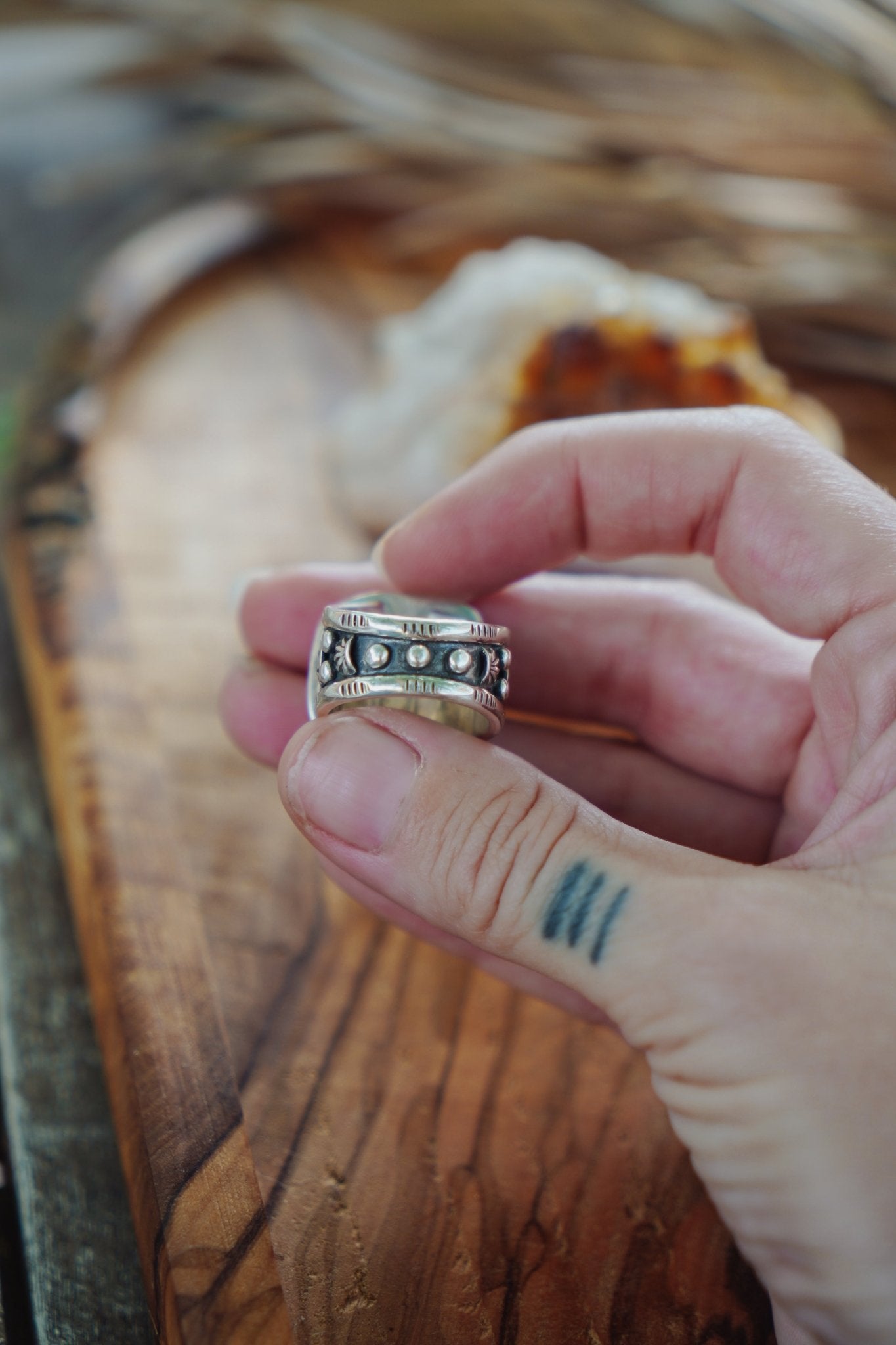 Statement Ring in Blackjack Turquoise (Size 8) - Golden Road Crafted