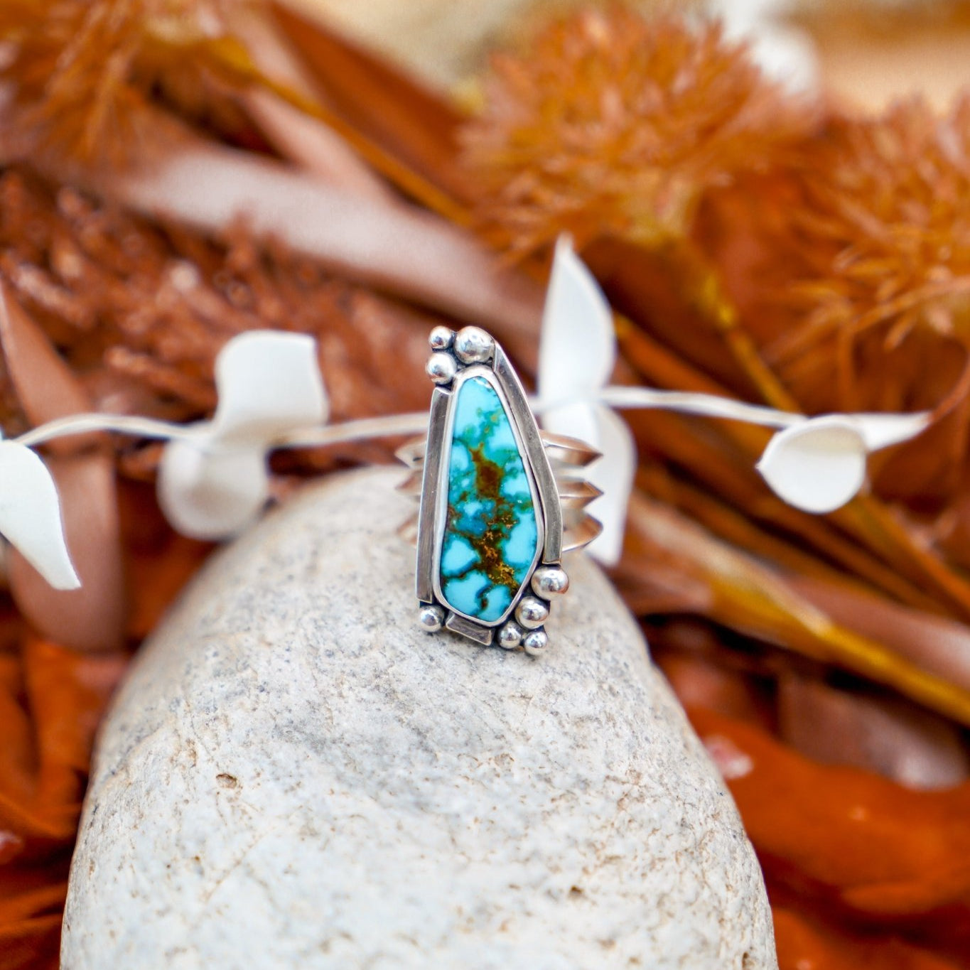 Statement Ring in Kingman Turquoise (Size 9.5) - Golden Road Crafted