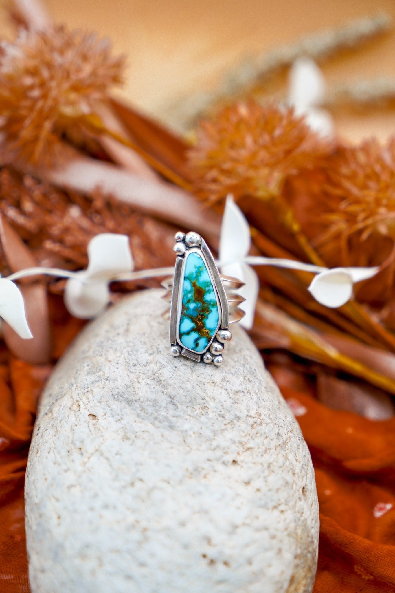 Statement Ring in Kingman Turquoise (Size 9.5) - Golden Road Crafted