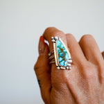 Statement Ring in Kingman Turquoise (Size 9.5) - Golden Road Crafted
