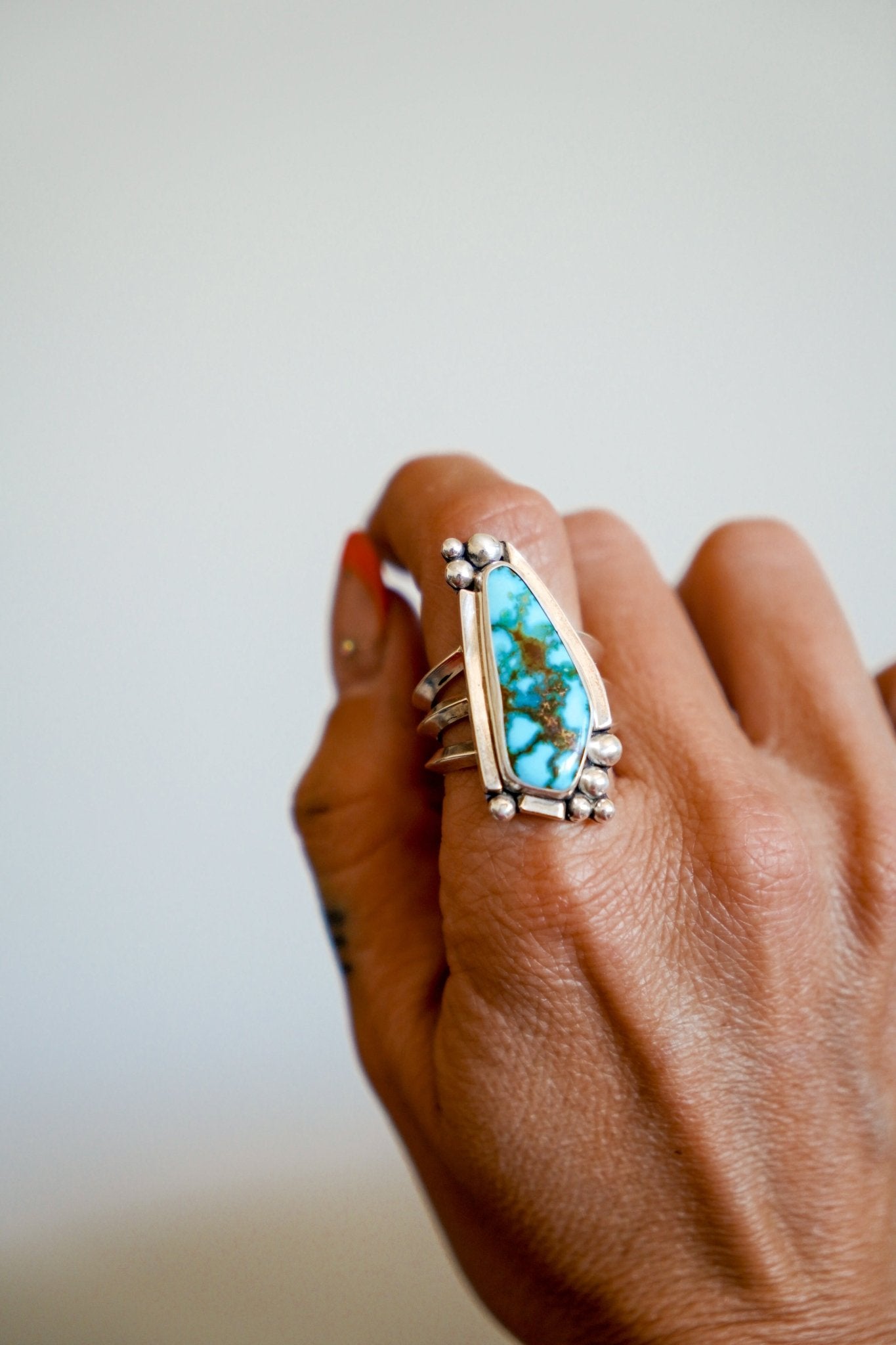 Statement Ring in Kingman Turquoise (Size 9.5) - Golden Road Crafted