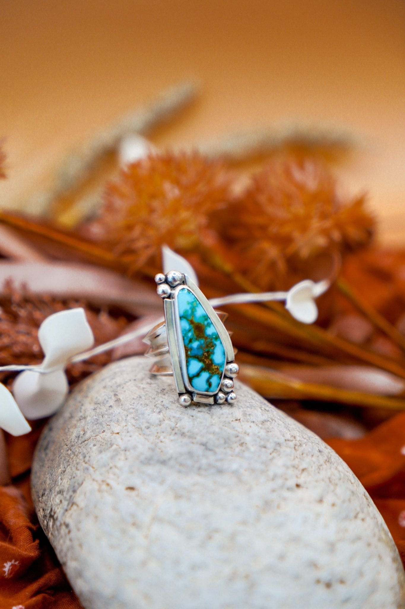 Statement Ring in Kingman Turquoise (Size 9.5) - Golden Road Crafted