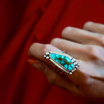Statement Ring in Kingman Turquoise (Size 9.5) - Golden Road Crafted