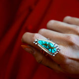 Statement Ring in Kingman Turquoise (Size 9.5) - Golden Road Crafted