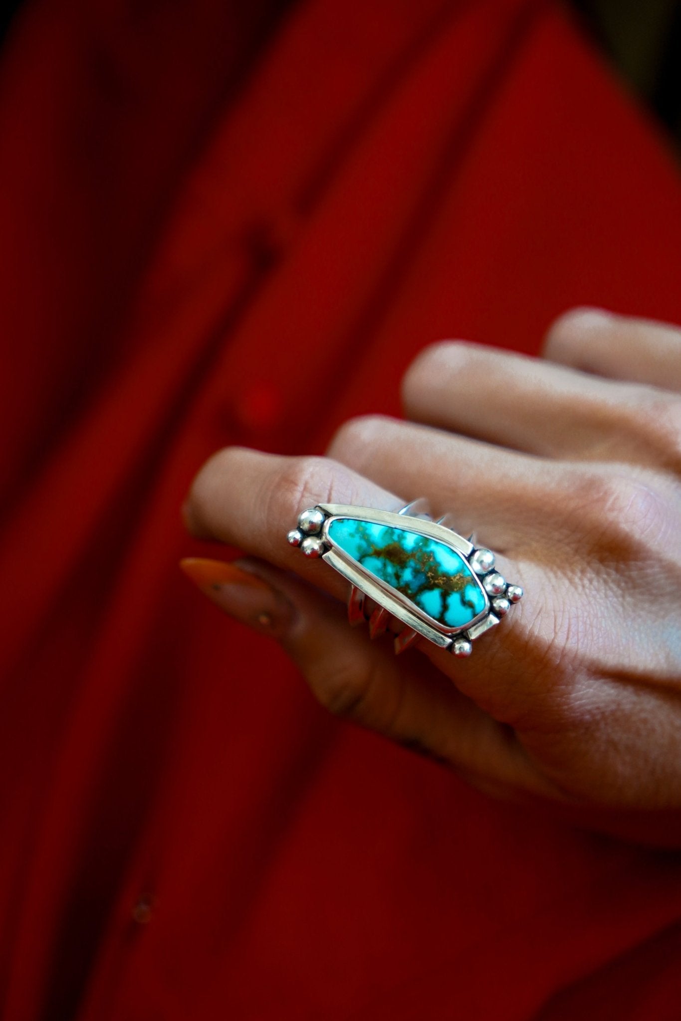 Statement Ring in Kingman Turquoise (Size 9.5) - Golden Road Crafted