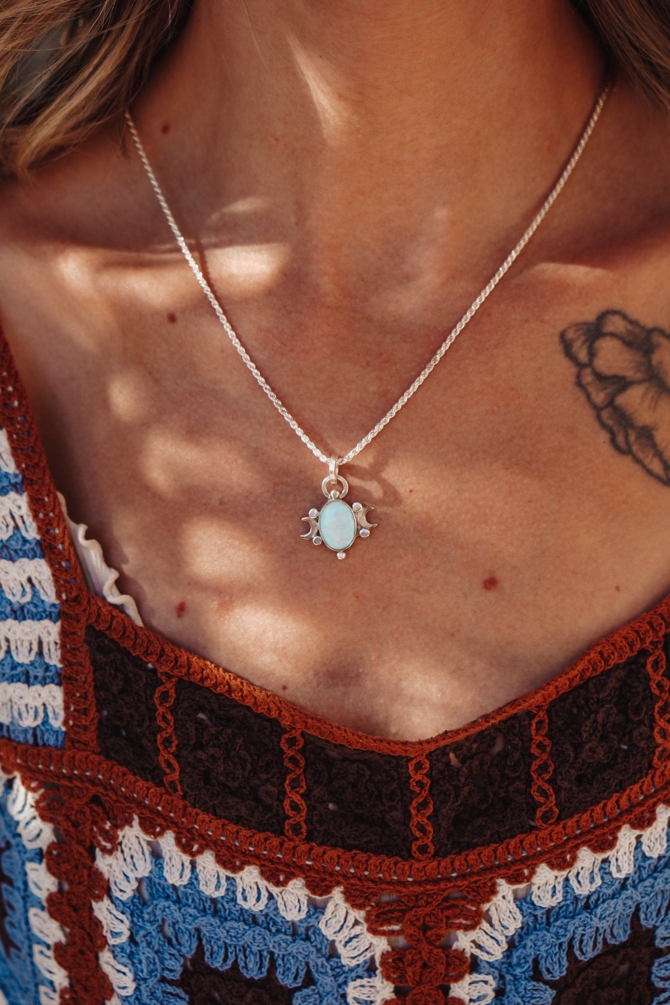 Sterling Opal Necklace w/ 14k Gold - Fill Moons - Golden Road Crafted