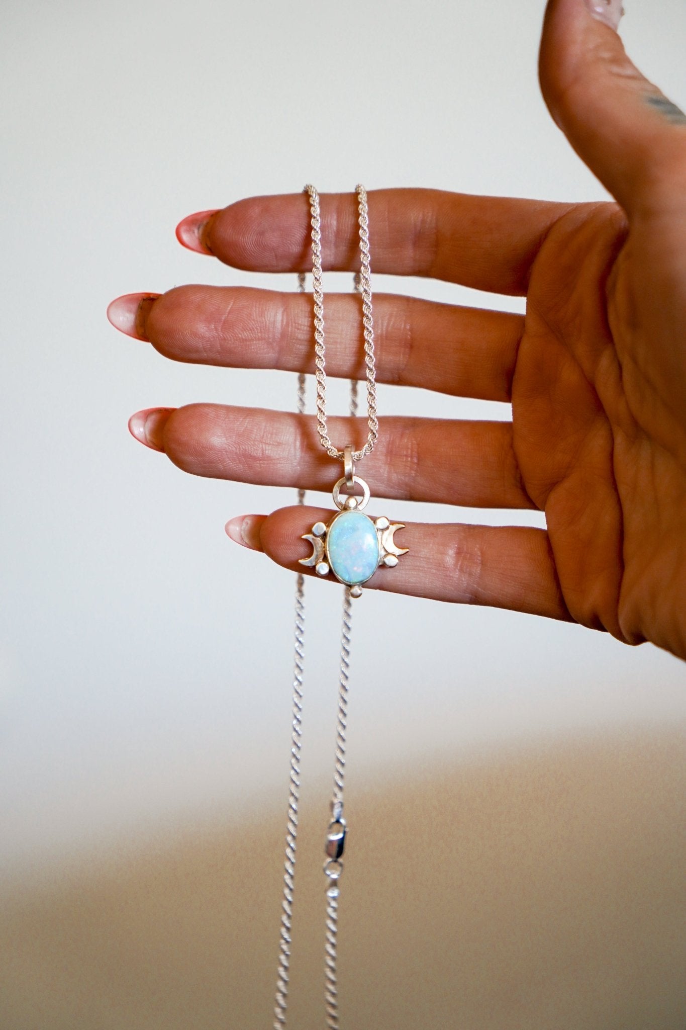 Sterling Opal Necklace w/ 14k Gold - Fill Moons - Golden Road Crafted