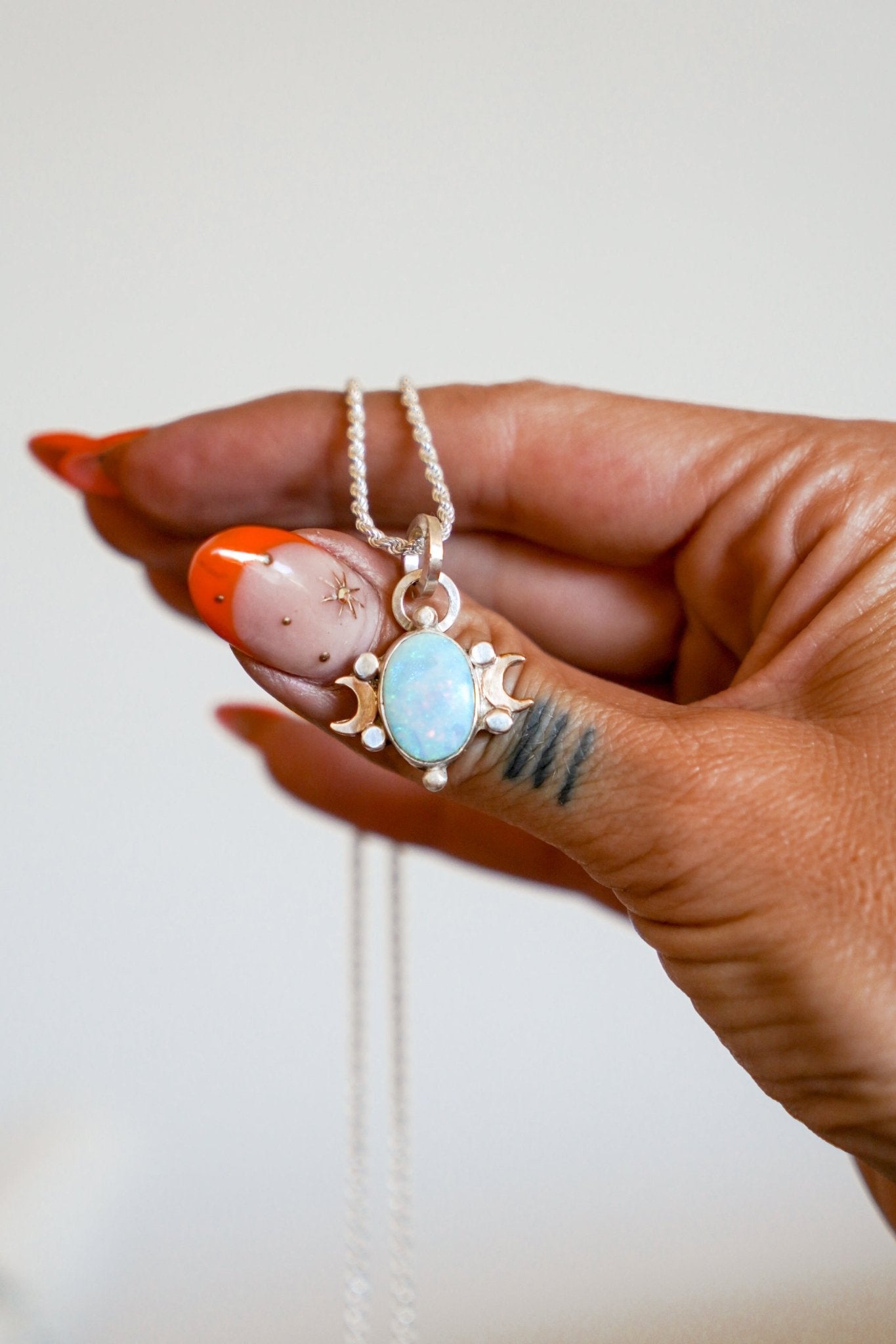 Sterling Opal Necklace w/ 14k Gold - Fill Moons - Golden Road Crafted
