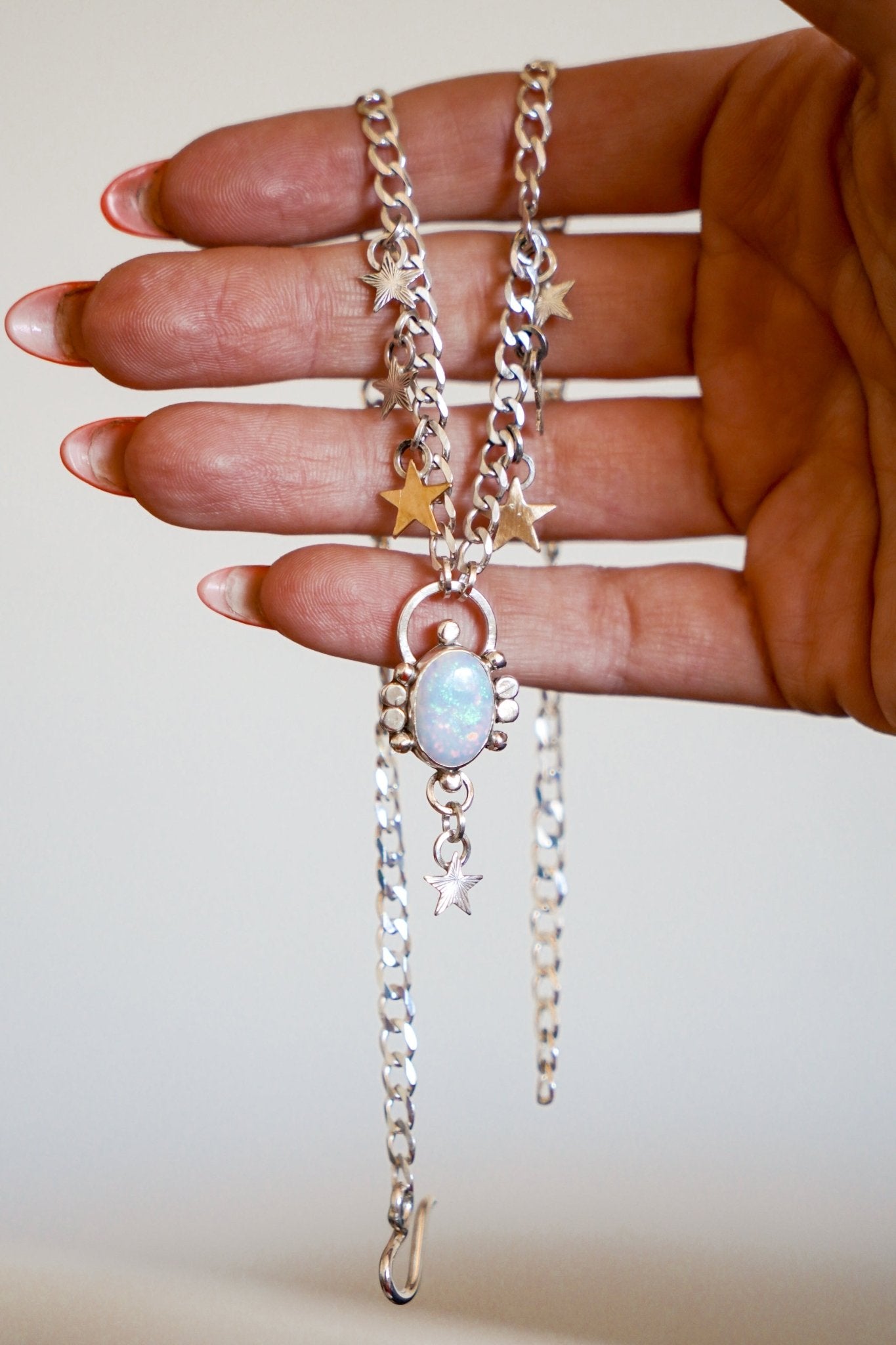 Sterling Opal Necklace w/ 14K Gold Fill stars - Golden Road Crafted