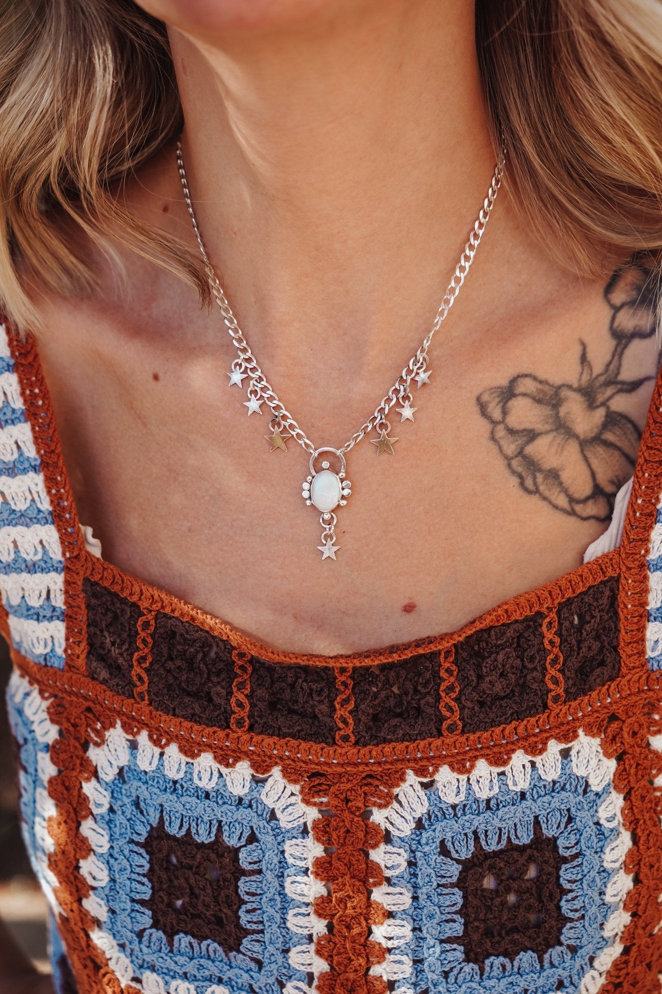 Sterling Opal Necklace w/ 14K Gold Fill stars - Golden Road Crafted