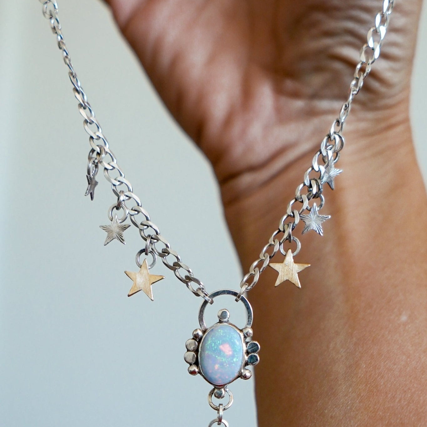 Sterling Opal Necklace w/ 14K Gold Fill stars - Golden Road Crafted