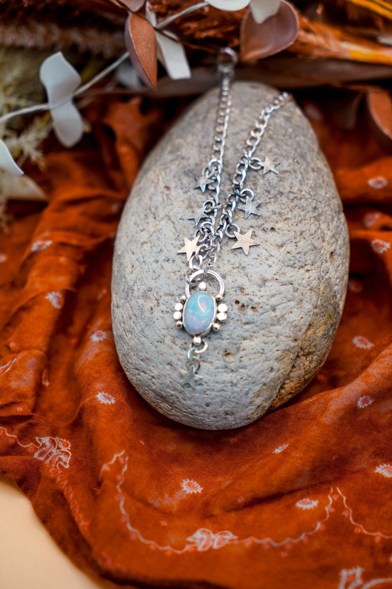 Sterling Opal Necklace w/ 14K Gold Fill stars - Golden Road Crafted