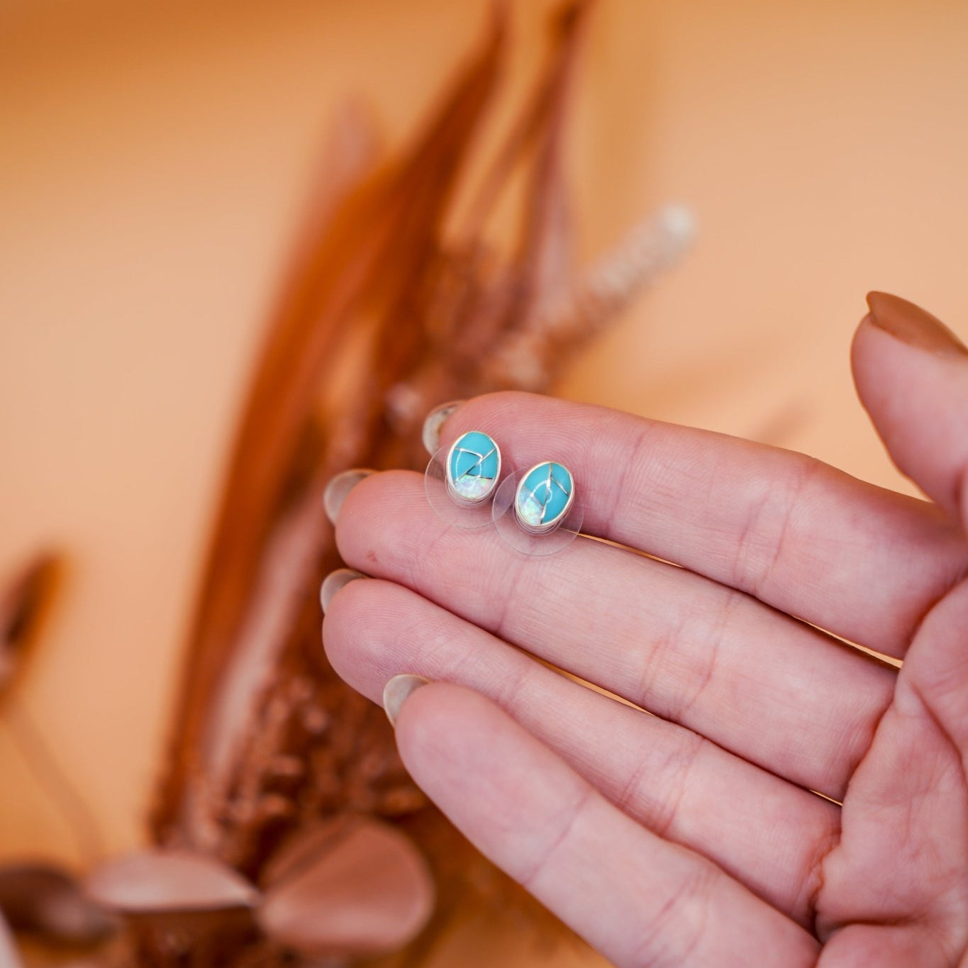 Sterling Opal + Turquoise Inlay Studs - Golden Road Crafted