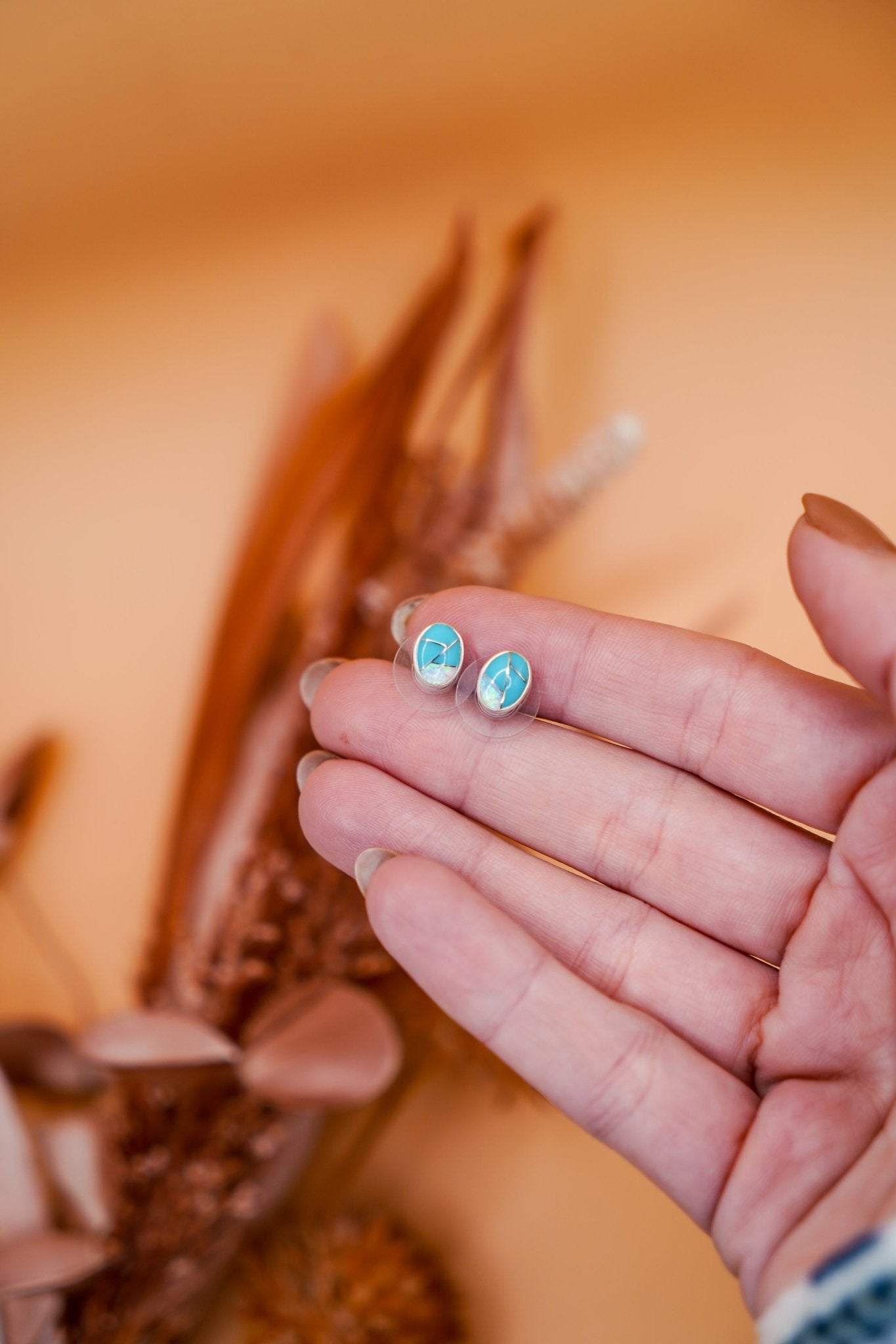 Sterling Opal + Turquoise Inlay Studs - Golden Road Crafted