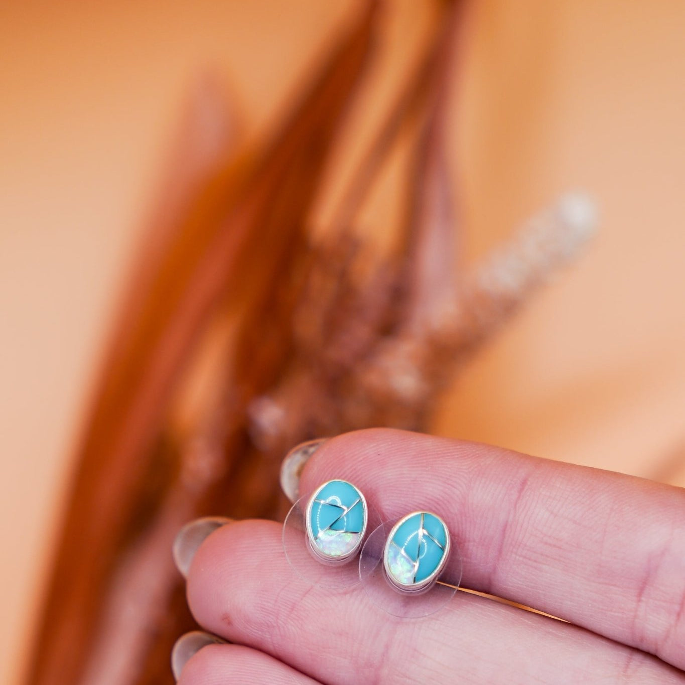Sterling Opal + Turquoise Inlay Studs - Golden Road Crafted