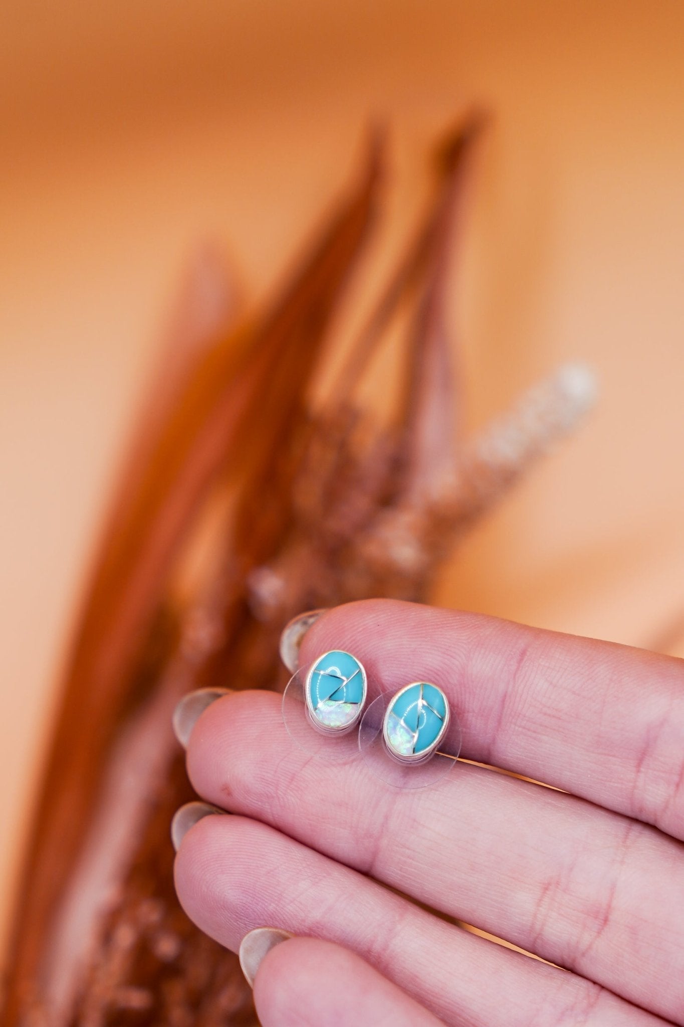 Sterling Opal + Turquoise Inlay Studs - Golden Road Crafted
