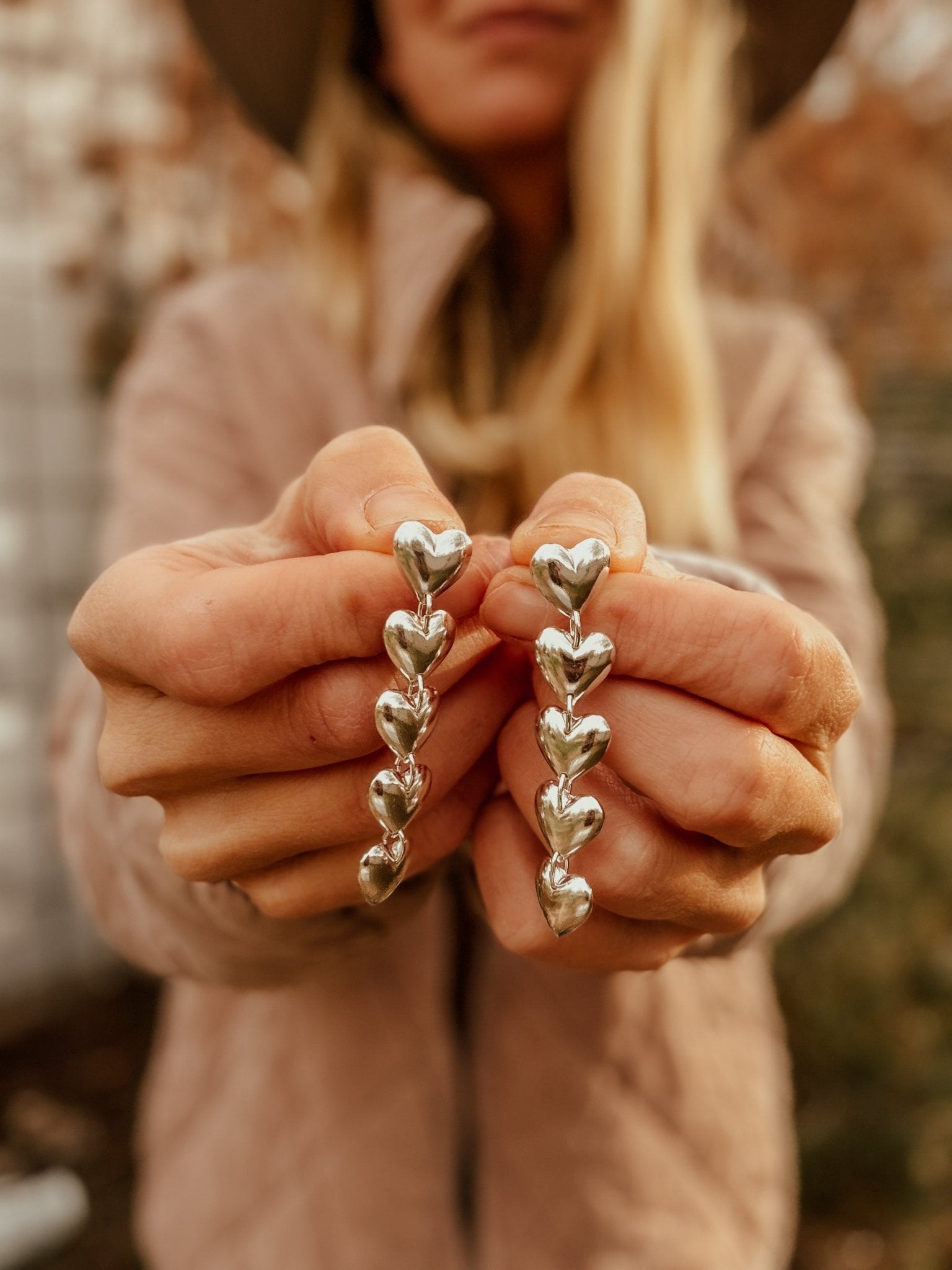 Sterling Silver Heart Drip Earrings - Golden Road Crafted