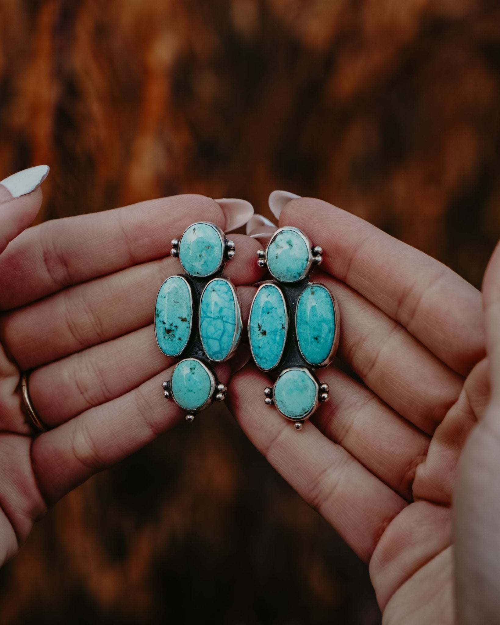 Stud Earrings in Blue Ridge Turquoise - Golden Road Crafted