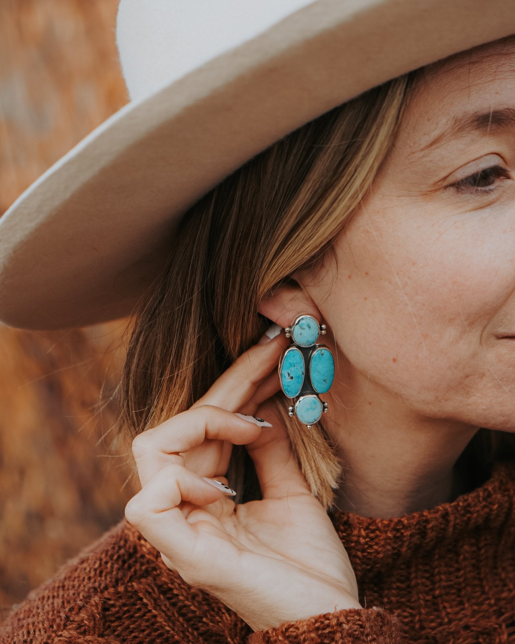 Stud Earrings in Blue Ridge Turquoise - Golden Road Crafted