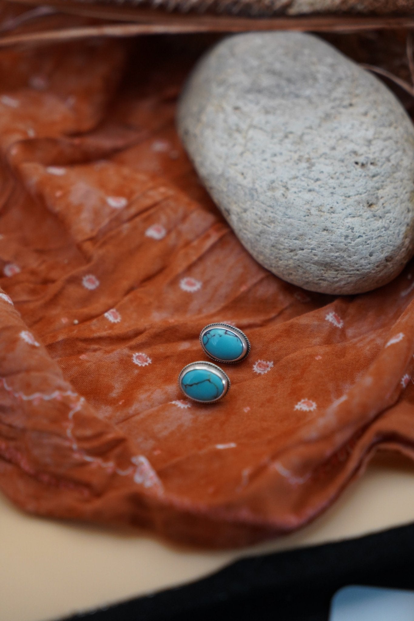 Stud Earrings in Egyptian Turquoise - Golden Road Crafted