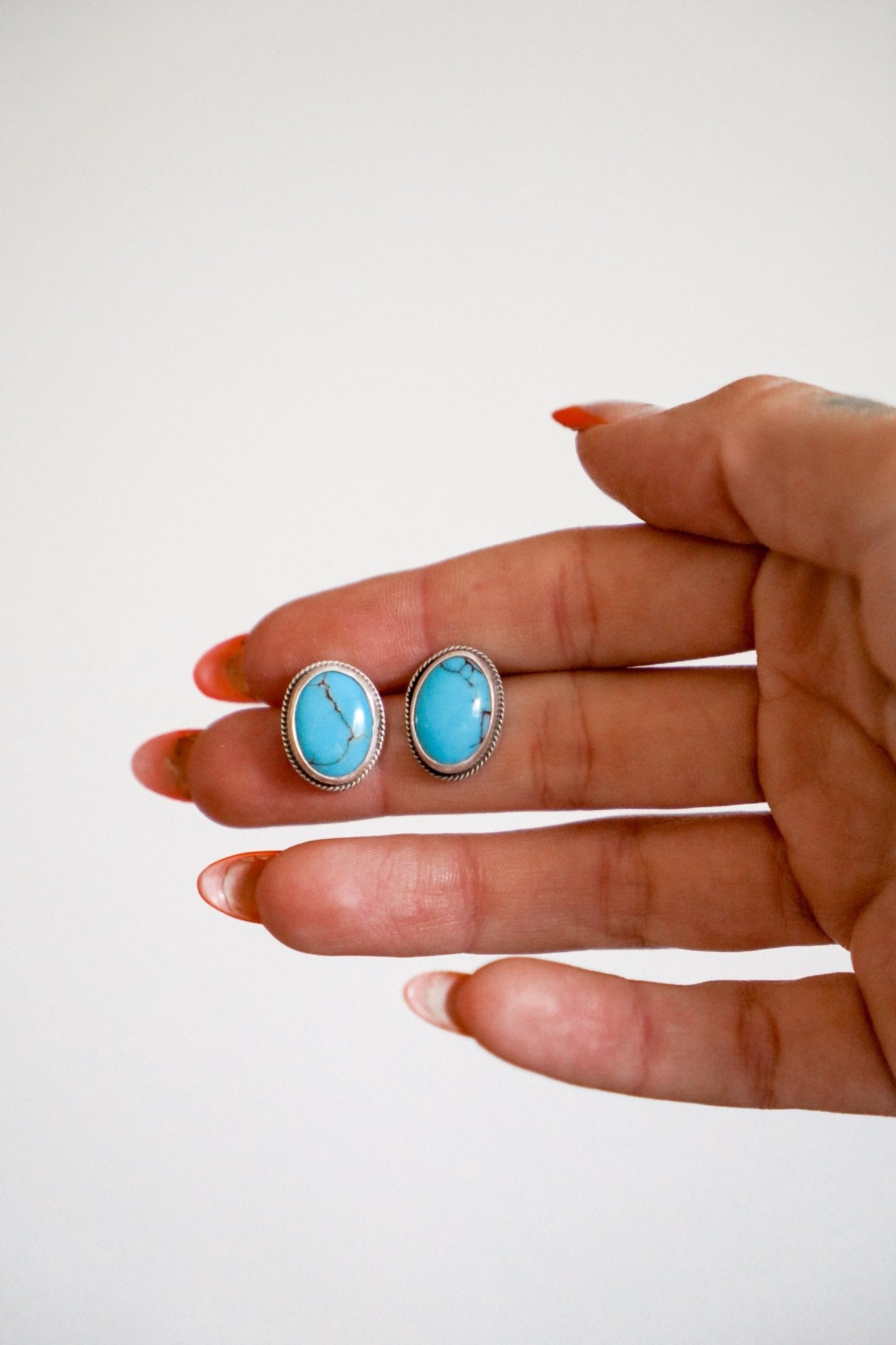 Stud Earrings in Egyptian Turquoise - Golden Road Crafted