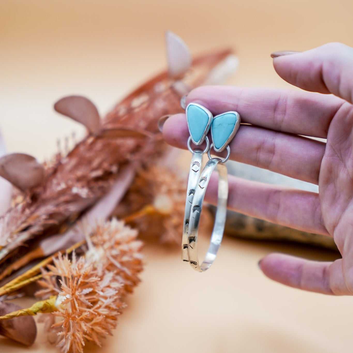 Stud Hoop Earrings in Campitos Turquoise - Golden Road Crafted