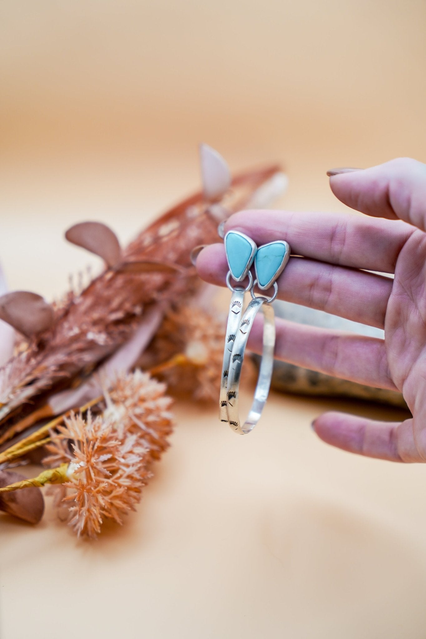 Stud Hoop Earrings in Campitos Turquoise - Golden Road Crafted