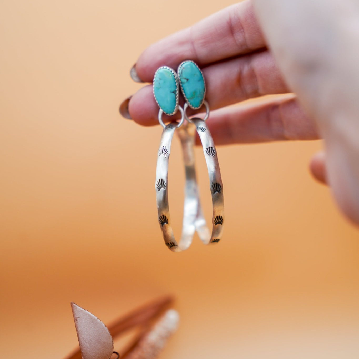 Stud Hoop Earrings in Campitos Turquoise - Golden Road Crafted