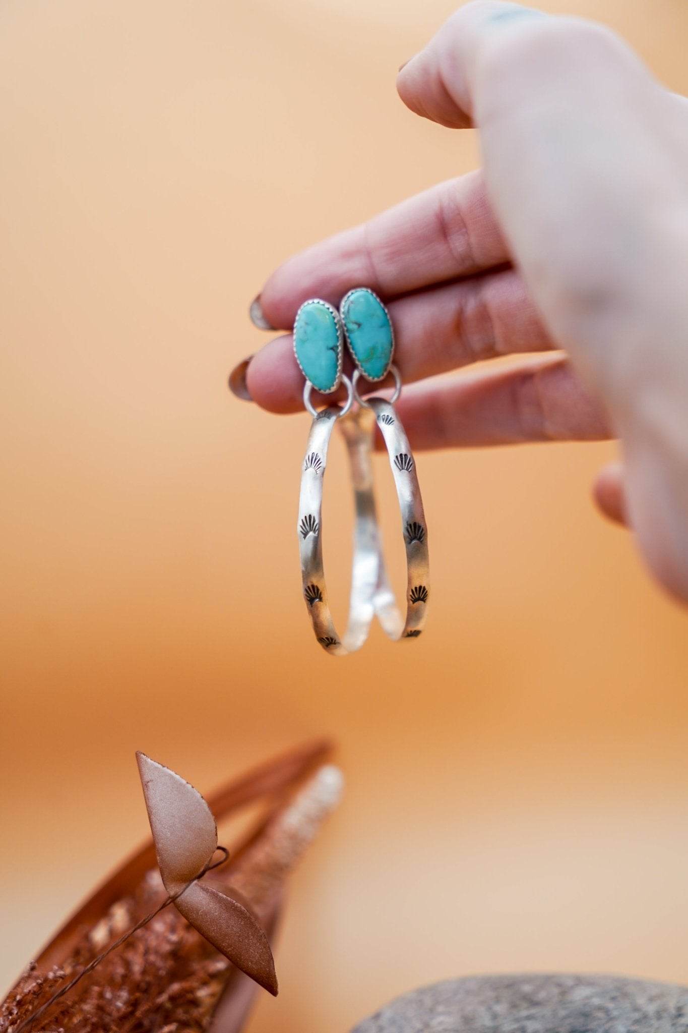 Stud Hoop Earrings in Campitos Turquoise - Golden Road Crafted