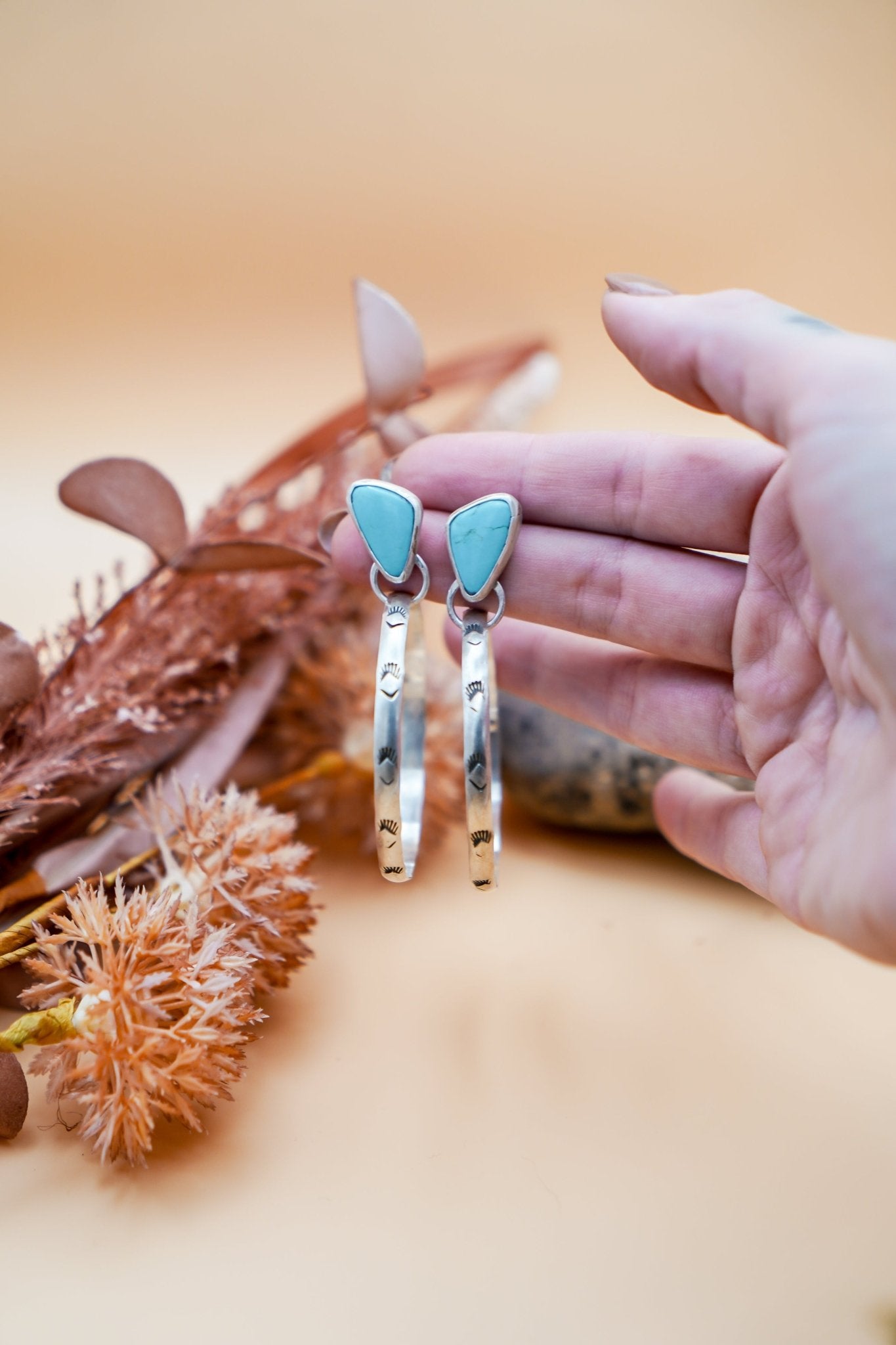 Stud Hoop Earrings in Campitos Turquoise - Golden Road Crafted
