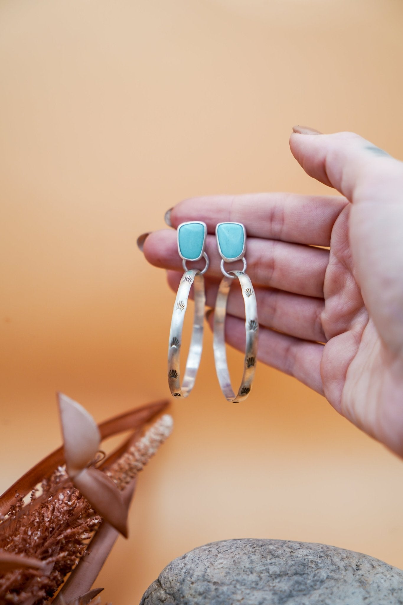 Stud Hoop Earrings in Campitos Turquoise - Golden Road Crafted