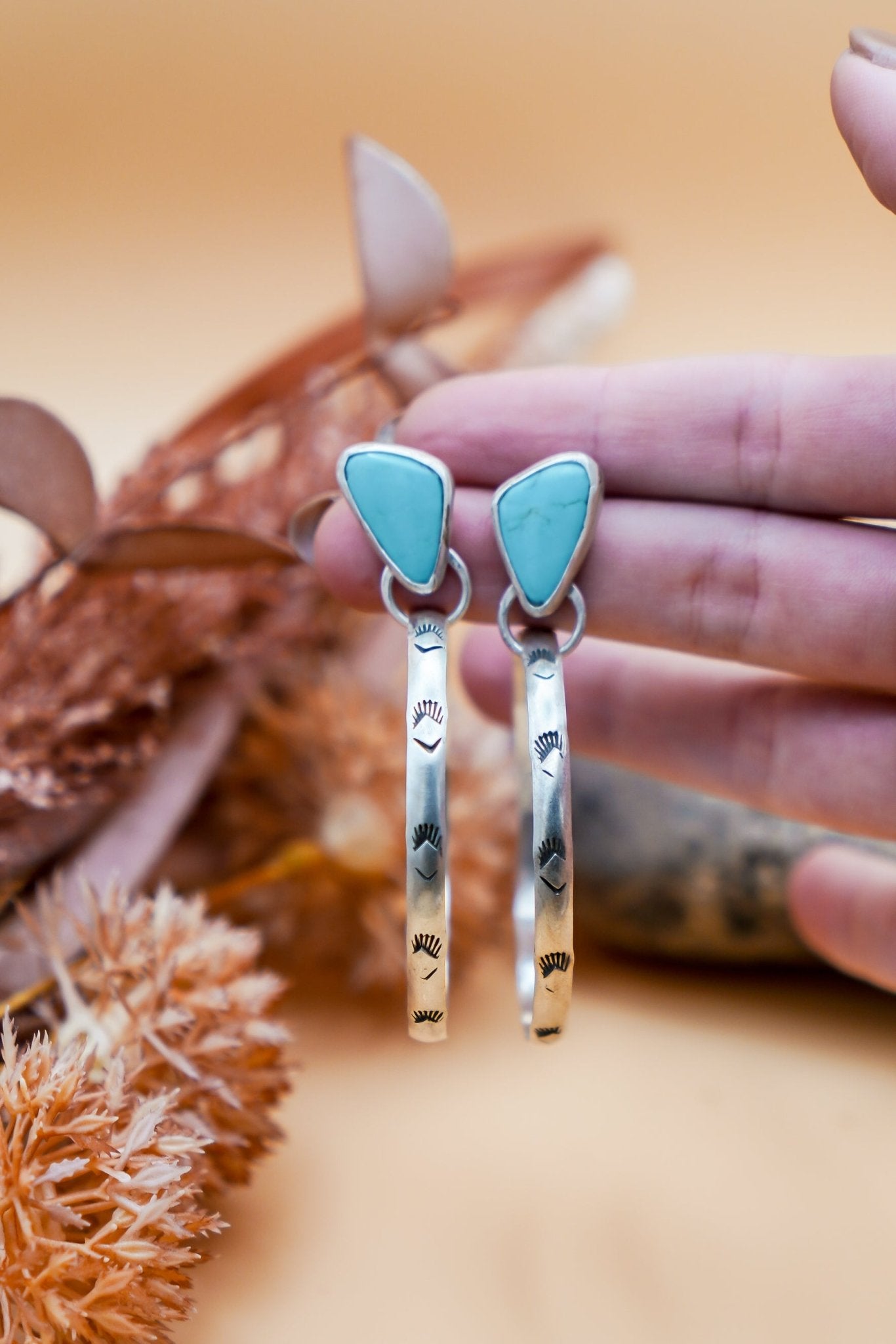Stud Hoop Earrings in Campitos Turquoise - Golden Road Crafted