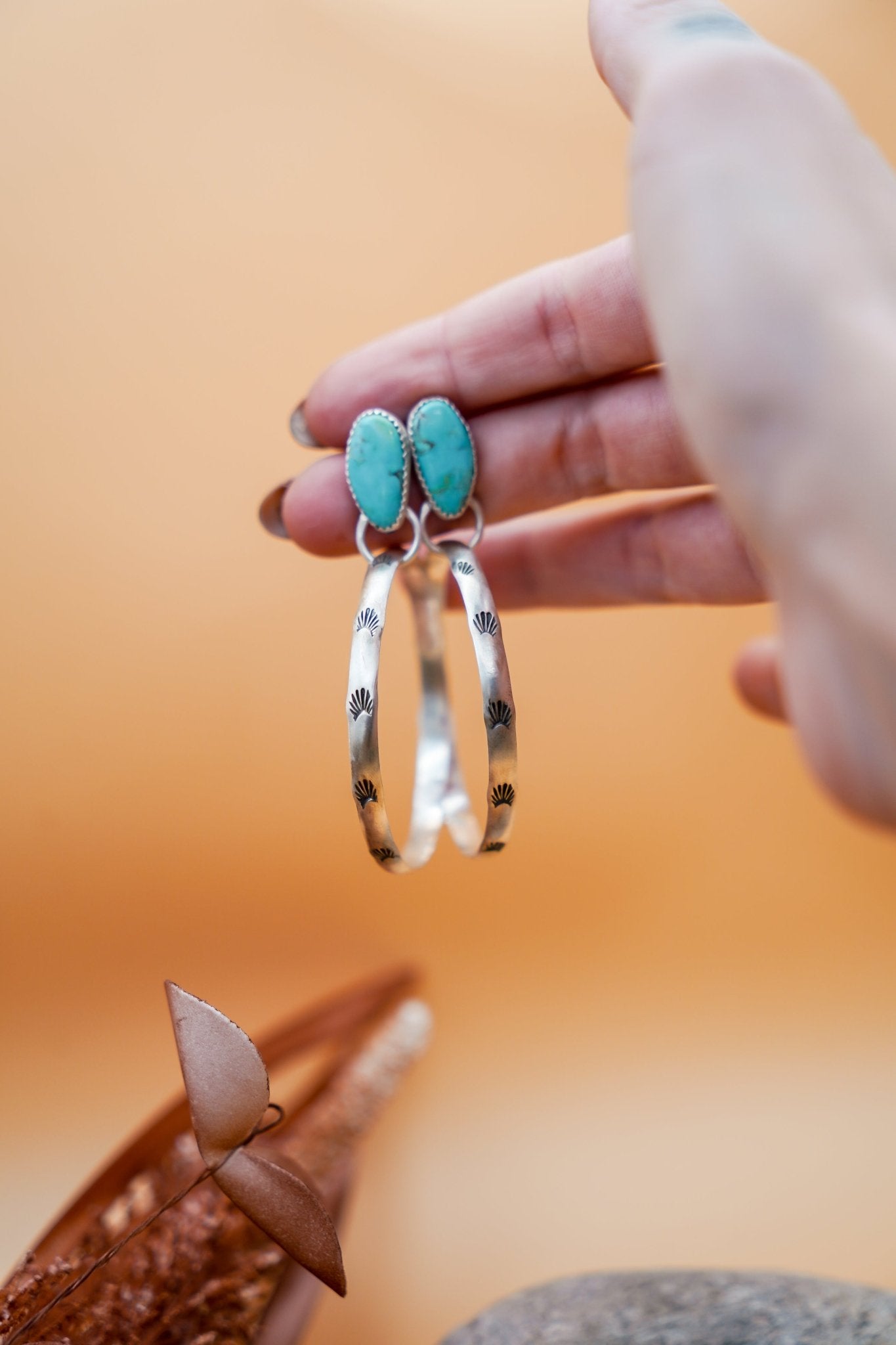 Stud Hoop Earrings in Campitos Turquoise - Golden Road Crafted