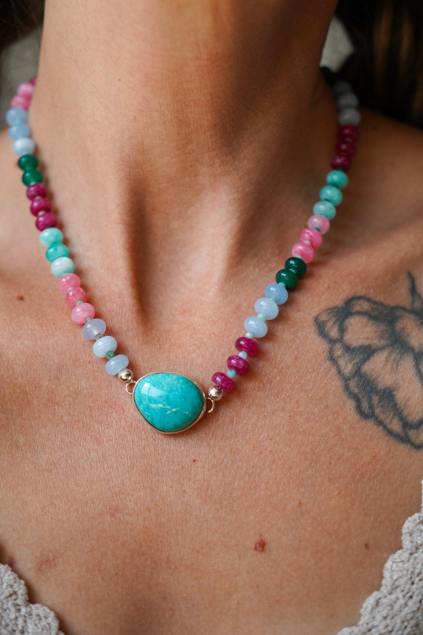 Sun-Kissed Necklace in Hubei Turquoise - Golden Road Crafted