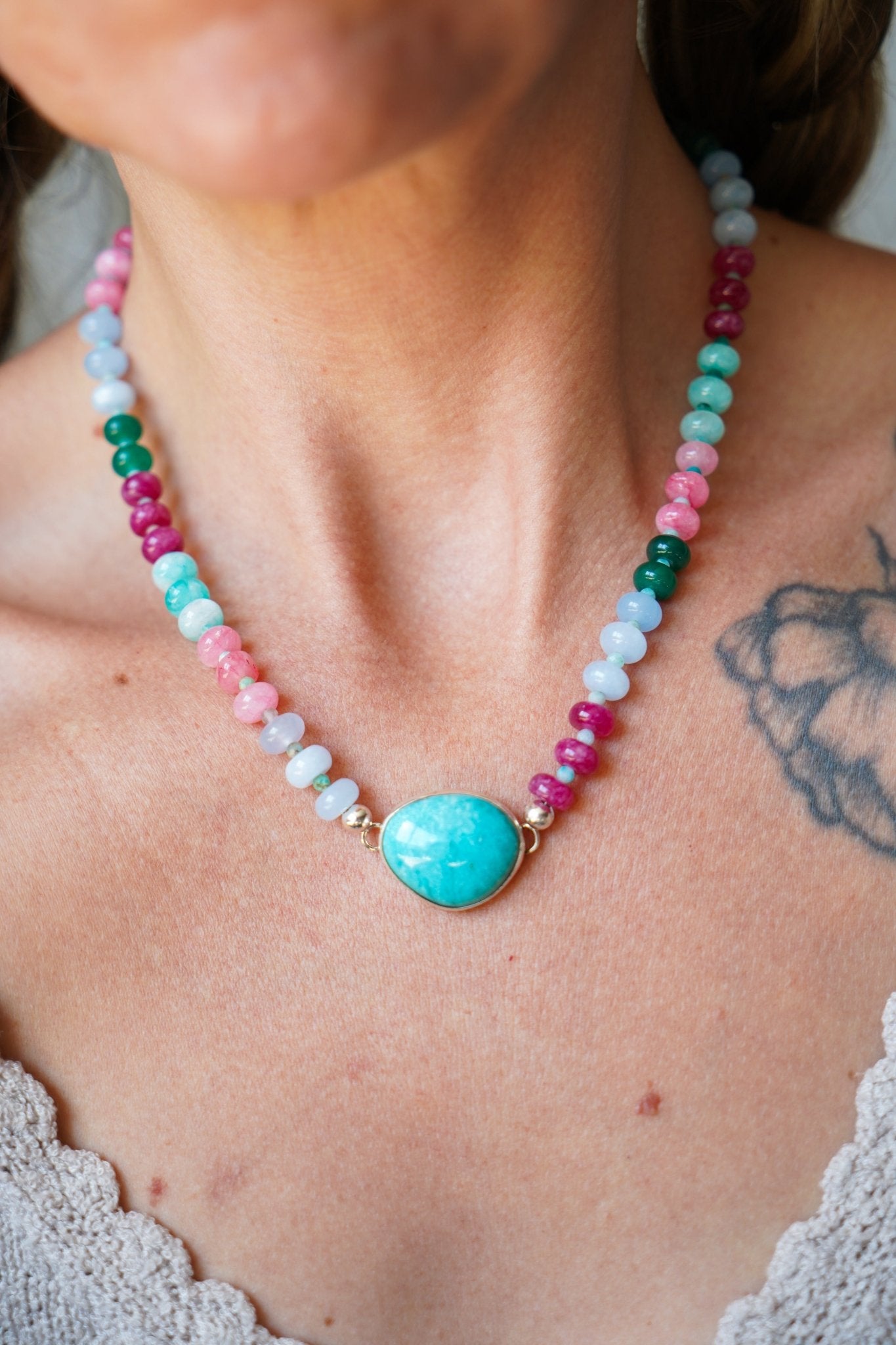 Sun-Kissed Necklace in Hubei Turquoise - Golden Road Crafted