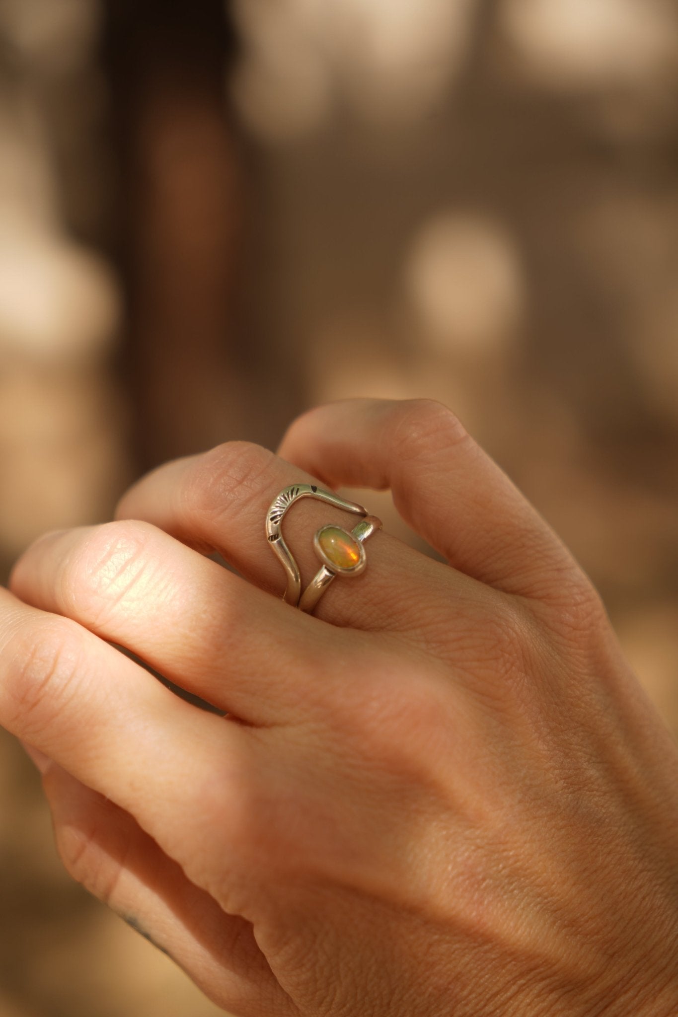 Sunrise Stacker Ring Set in Ethiopian Opal (Size 6) - Golden Road Crafted