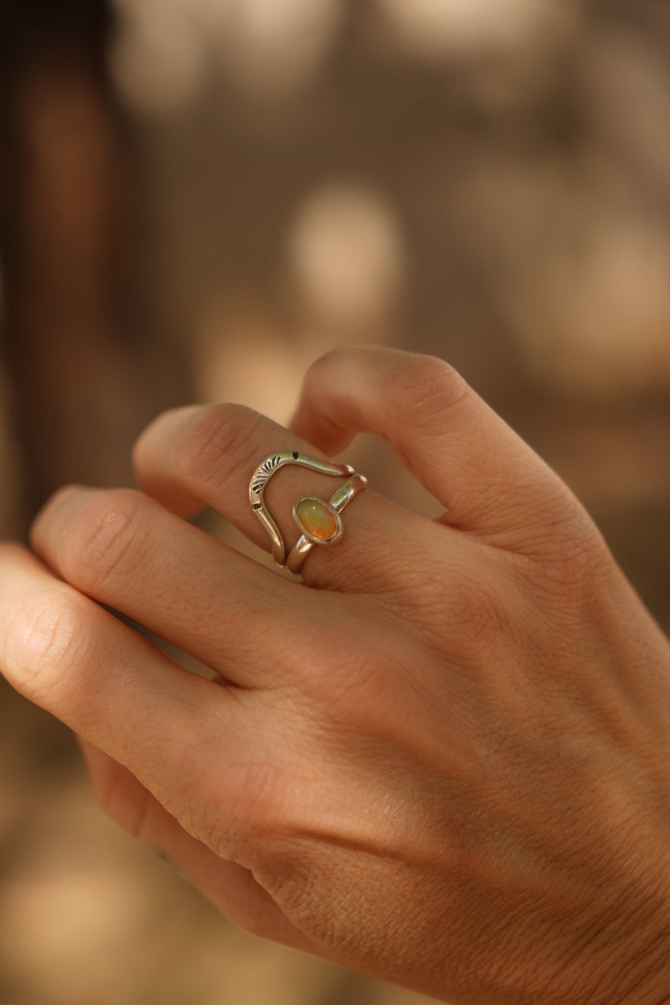 Sunrise Stacker Ring Set in Ethiopian Opal (Size 6) - Golden Road Crafted