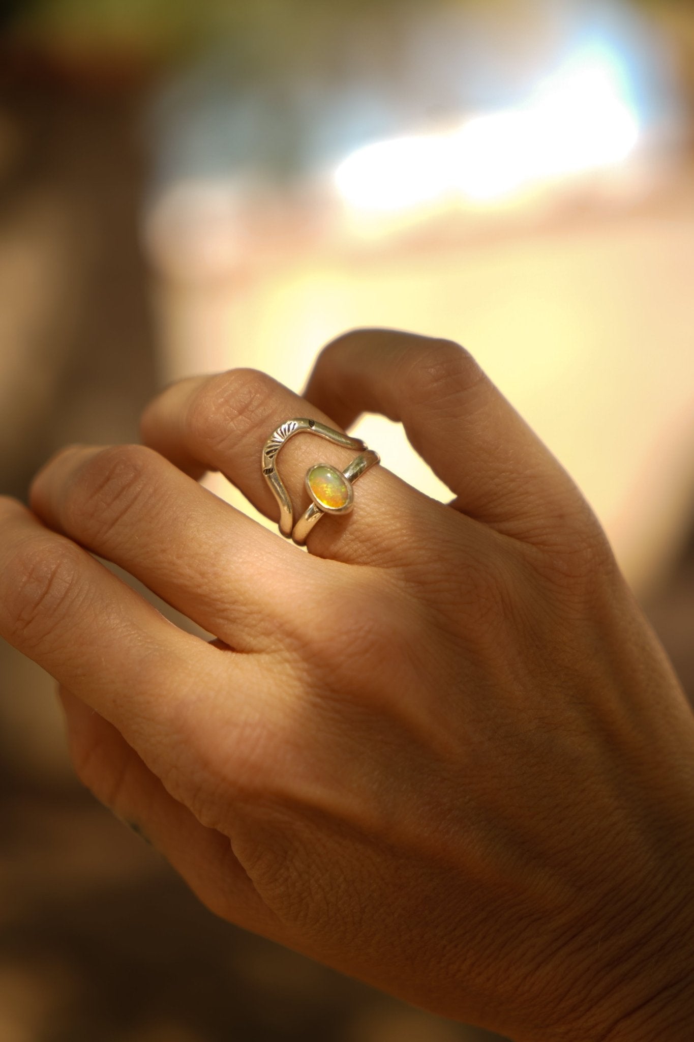 Sunrise Stacker Ring Set in Ethiopian Opal (Size 6) - Golden Road Crafted