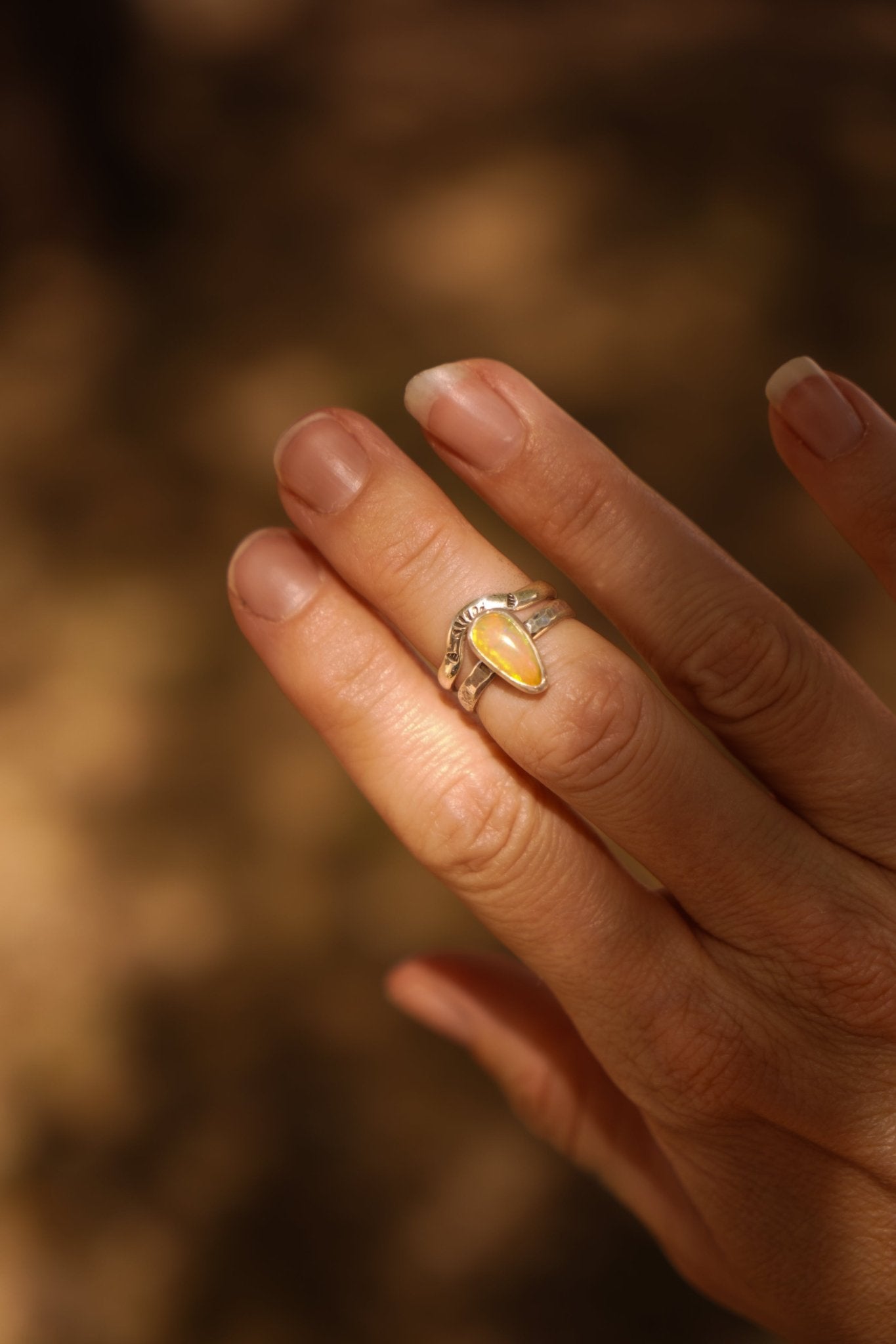 Sunrise Stacker Ring Set in Ethiopian Opal (Size 6) - Golden Road Crafted