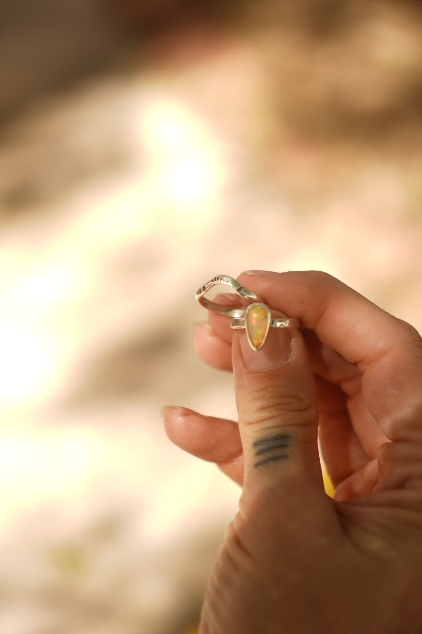 Sunrise Stacker Ring Set in Ethiopian Opal (Size 6) - Golden Road Crafted