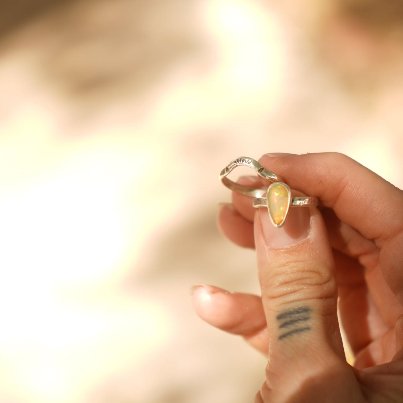 Sunrise Stacker Ring Set in Ethiopian Opal (Size 6) - Golden Road Crafted