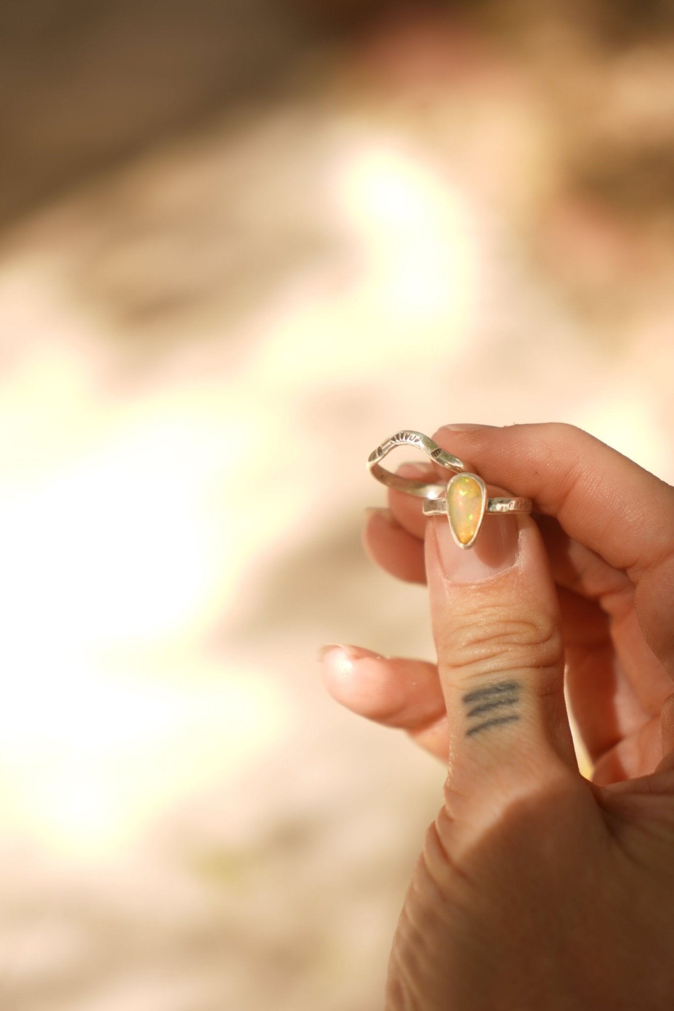 Sunrise Stacker Ring Set in Ethiopian Opal (Size 6) - Golden Road Crafted