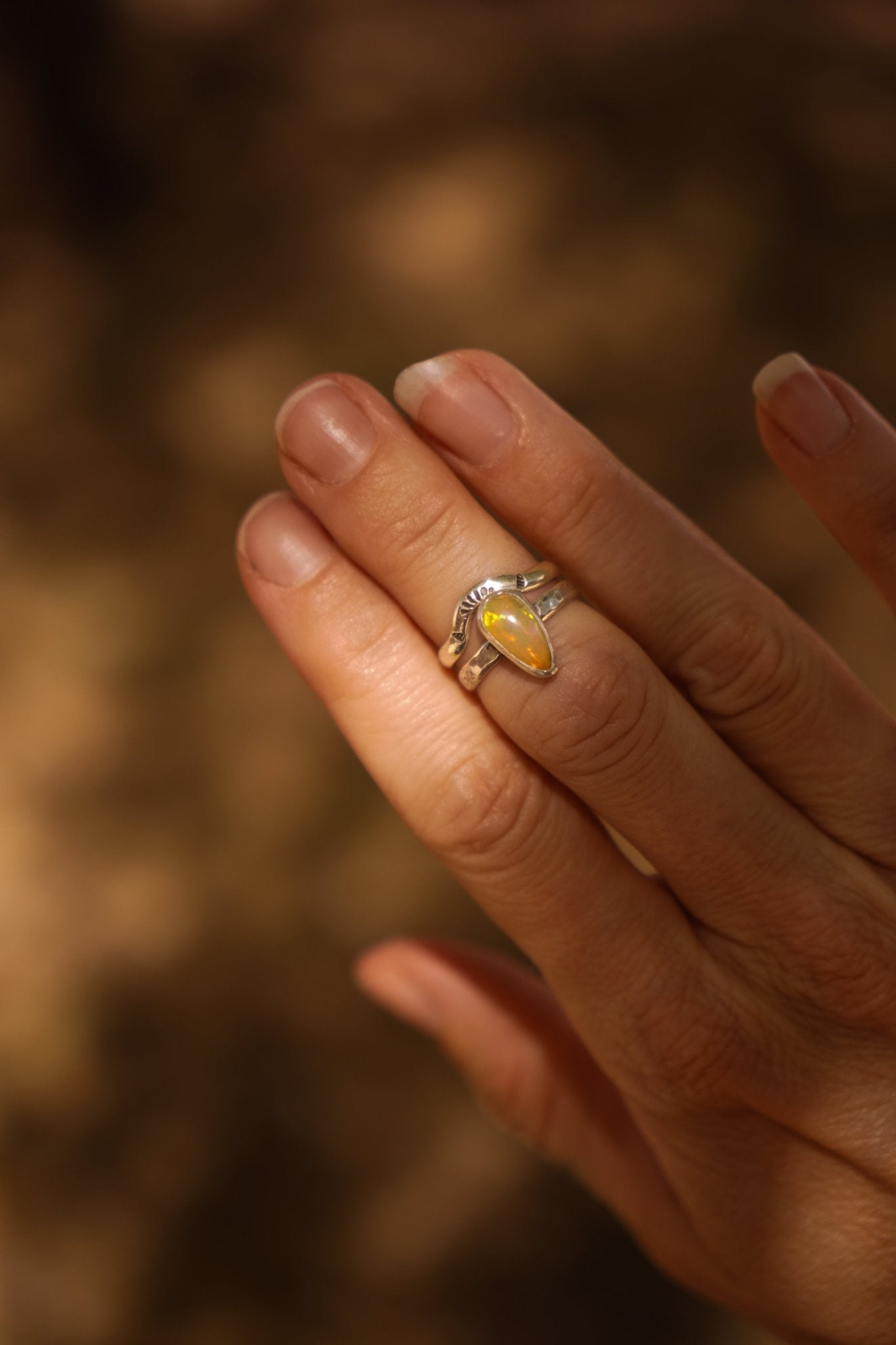 Sunrise Stacker Ring Set in Ethiopian Opal (Size 6) - Golden Road Crafted