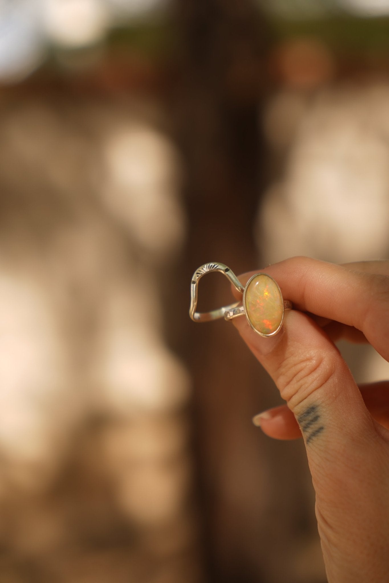 Sunrise Stacker Ring Set in Ethiopian Opal (Size 7.5) - Golden Road Crafted