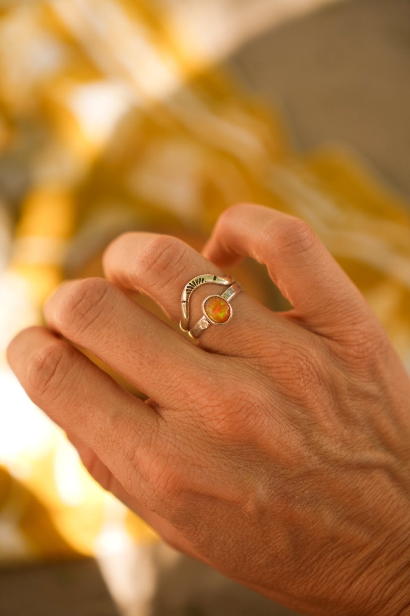 Sunrise Stacker Ring Set in Ethiopian Opal (Size 7.5) - Golden Road Crafted