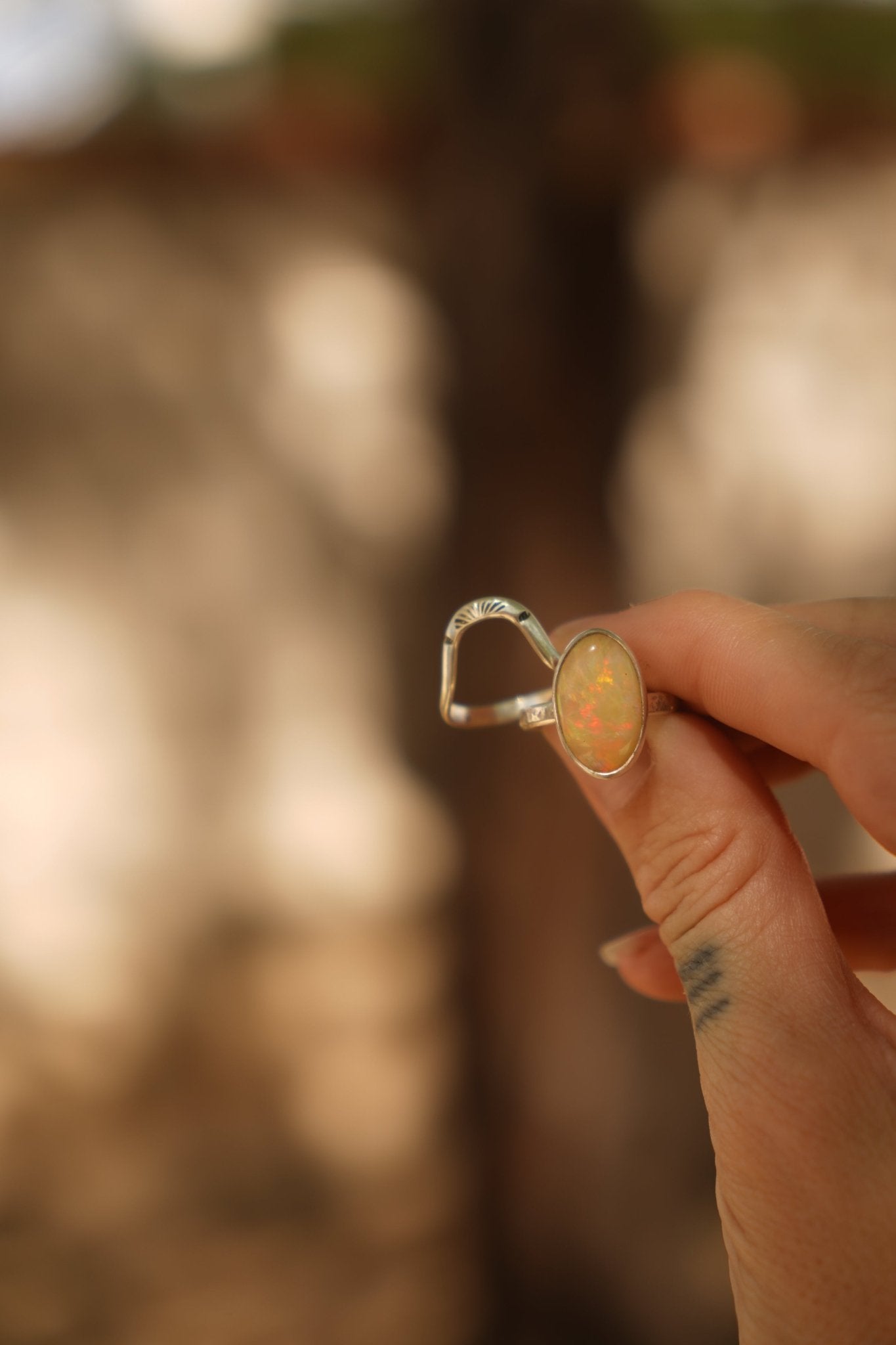 Sunrise Stacker Ring Set in Ethiopian Opal (Size 7.5) - Golden Road Crafted