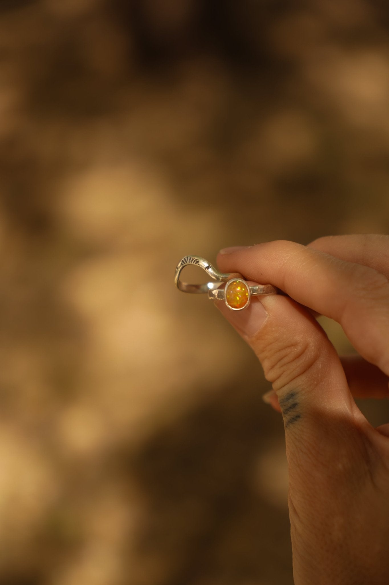Sunrise Stacker Ring Set in Ethiopian Opal (Size 7.5) - Golden Road Crafted